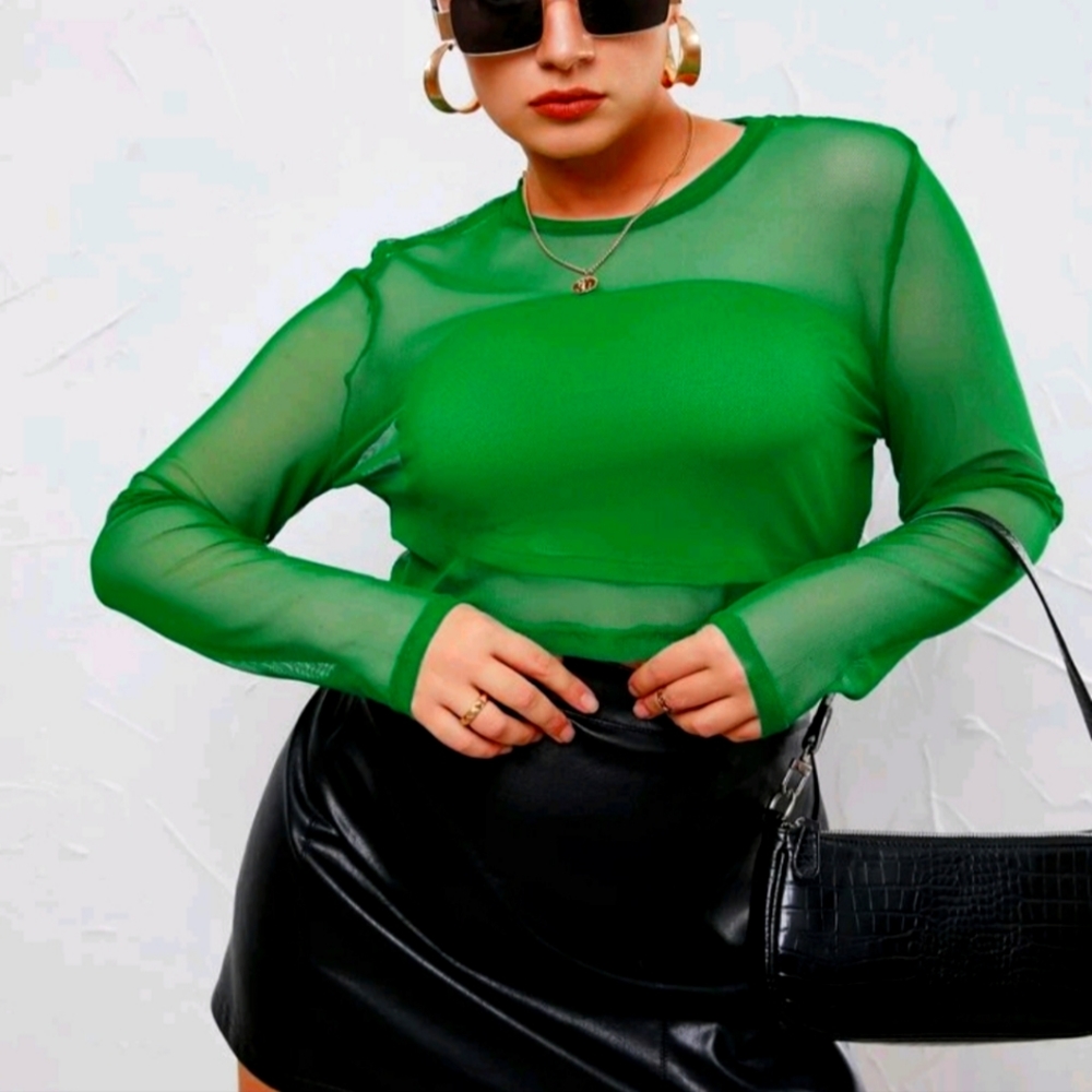 Green Mesh Long Sleeved Top & Tube Top